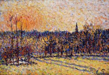 卡米耶 畢沙羅 Sunset, Bazincourt Steeple 卡米耶 畢沙羅 Sunset, Bazincourt Steeple